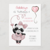 パンダベアーバレリーナガールの誕生日パーティー インビテーションポストカード (正面)