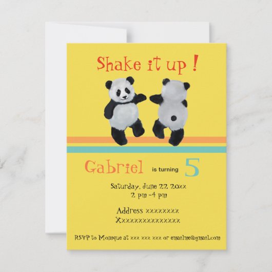 パンダベアーバースデーダンスパーティの招待状 招待状 (正面)