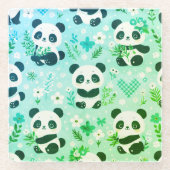 パンダベアーパターングリーンプリント ガラスコースター (正面)