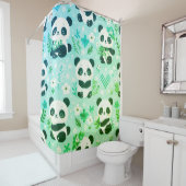 パンダベアーパターングリーンプリント シャワーカーテン (インサイチュ)
