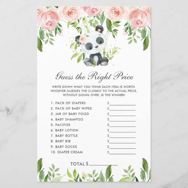 パンダベアーピンクフローラは正しい価格ゲームを推測 (正面)