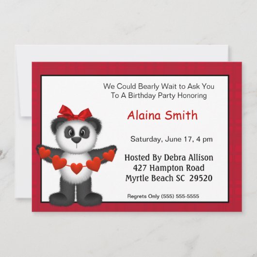 パンダベア誕生日招待状 招待状 (正面)