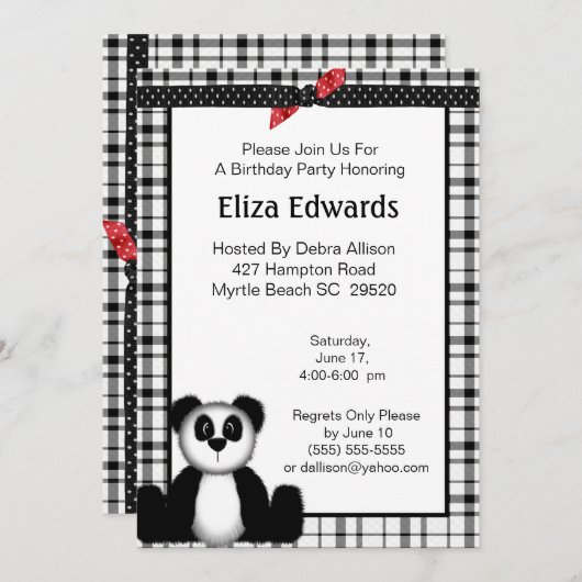 パンダベア誕生日招待状 招待状 (正面/裏面)