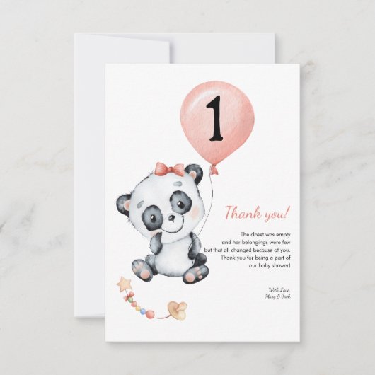パンダベビーガール1st誕生日パーティーありがとう サンキューカード (正面)