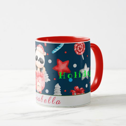 パンダホリデーカスタマイズ文字と名前 マグカップ (正面右)
