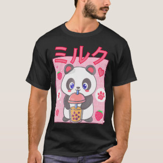 パンダボバ茶バブルティーアニメかわいいイチゴ Tシャツ