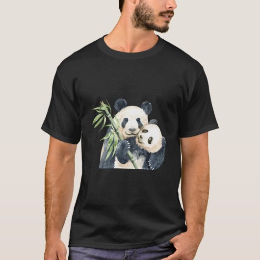 パンダママとベビー食べのバンバスの水色 Tシャツ (正面)