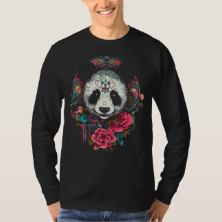 パンダマンダラフラワーズアニマルバラモチアルパンダ Tシャツ