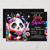 パンダモダンバンブーブリスガールベビーシャワー 招待状 (正面/裏面)