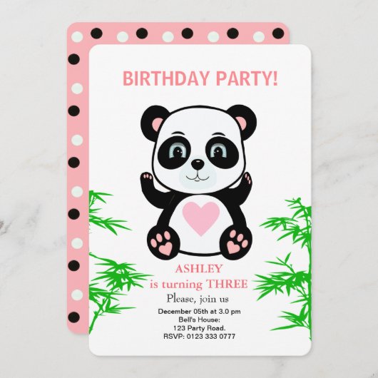 パンダモダンベア子供の誕生日招待状 招待状 (正面/裏面)