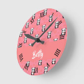 パンダラブピンクパターン ラウンド壁時計 (傾斜)
