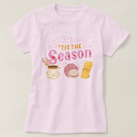 パンダースメキシカンペストリーピンクのクリスマス Tシャツ (デザイン正面)