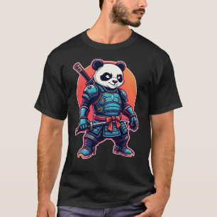 パンダ侍ロボットスタイルユニークサイバパンク動物 Tシャツ