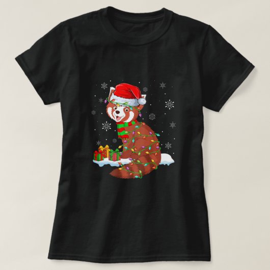 パンダ動物愛好家クリスマスサンタハットレッドパンダキリスト Tシャツ (デザイン正面)