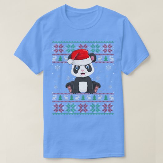 パンダ動物愛好家クリスマスライツ醜いサンタパンダCh Tシャツ (デザイン正面)
