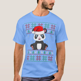パンダ動物愛好家クリスマスライツ醜いサンタパンダCh Tシャツ