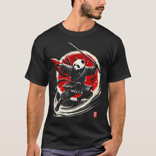 パンダ日本忍者侍武士 Tシャツ (正面)