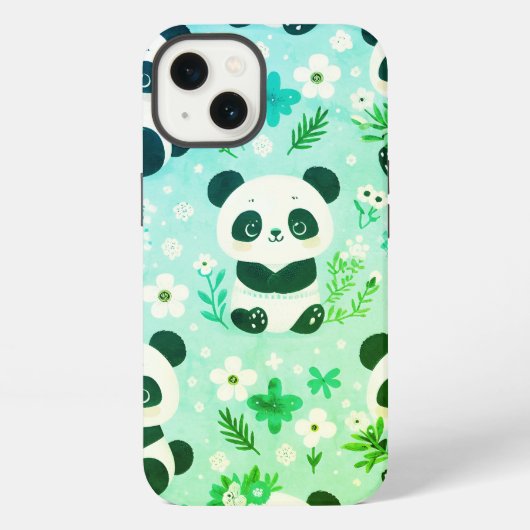 パンダ柄グリーンプリント iPhoneケース (裏面)