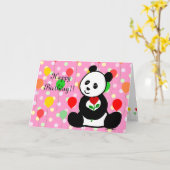 パンダ漫画とハートフラワー誕生日 カード (黄色い花)