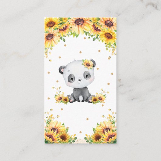 パンダ熊ひまわり赤ちゃんシャワー本を持ってくる エンクロージャーカード (裏面)