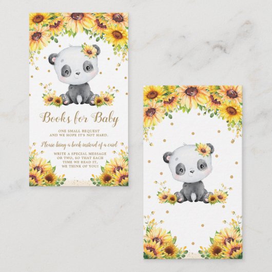 パンダ熊ひまわり赤ちゃんシャワー本を持ってくる エンクロージャーカード (正面/裏面)