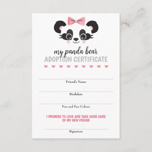 パンダ熊ピンク動物の友人ゲームカードを採用 エンクロージャーカード (正面)