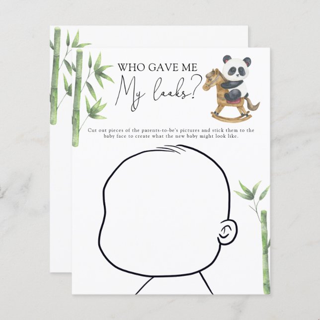 パンダ熊ベビーシャワーベビー顔ゲーム (正面/裏面)