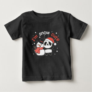 パンダ私は雪かわいい雪だるま雪パン ベビーTシャツ
