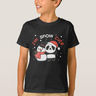 パンダ私は雪かわいい雪だるま雪パン Tシャツ