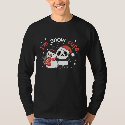 パンダ私は雪かわいい雪だるま雪パン Tシャツ (正面)