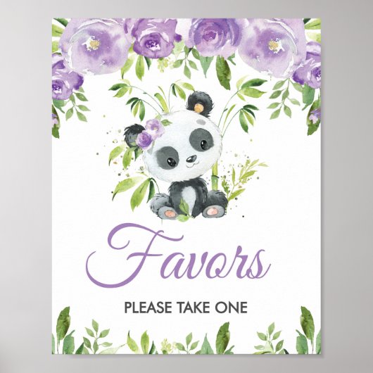 パンダ紫フローラ青竹の好意サイン ポスター (正面)