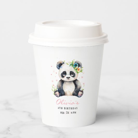 パンダ誕生日招待状パンダガール誕生日 紙コップ (正面)