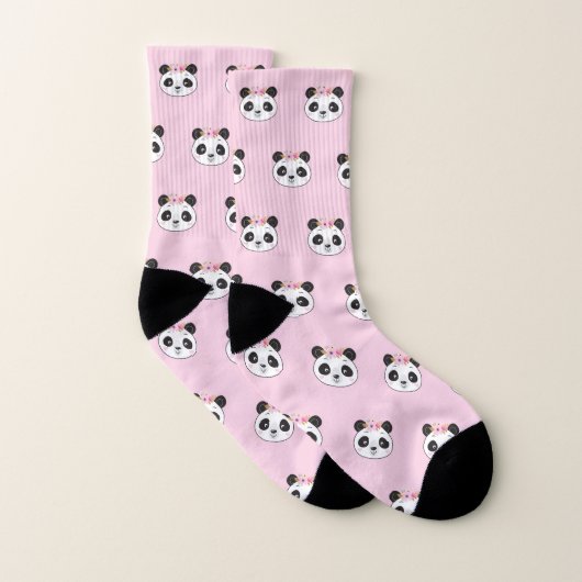 パンダ顔かわいいピンクパターン ソックス (ペア)
