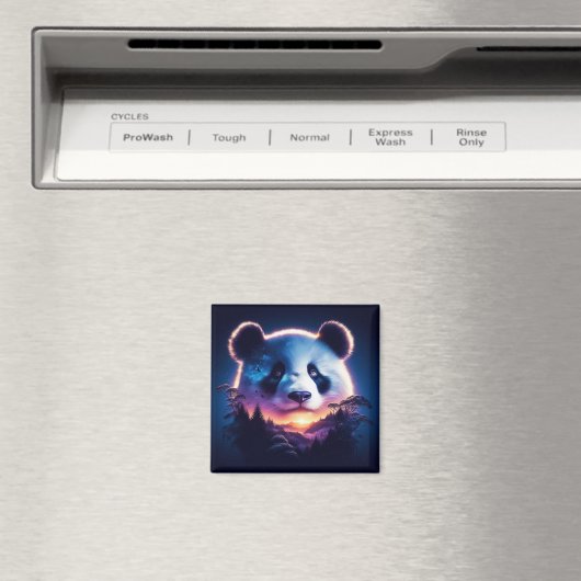 パンダ顔とシュールレアの森と夕日 マグネット (インサイチュ (食洗機))