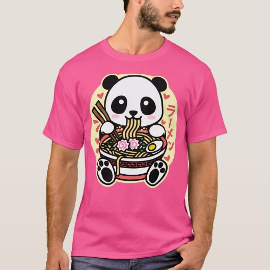 パンダ食べラーメンかわいいかわいい麺 Tシャツ (正面)