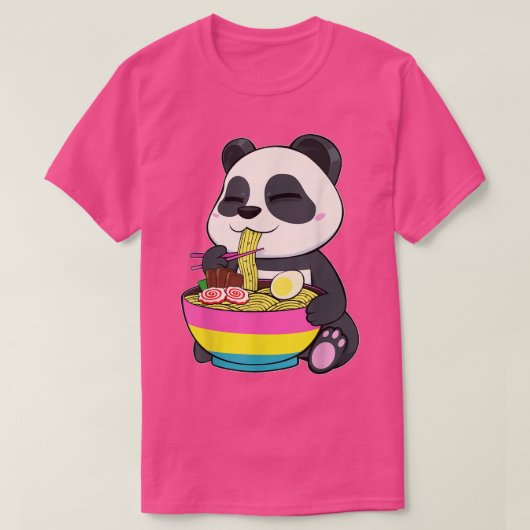 パンダ食べラーメンLGBTQパンセアルプライドパンフラッグC Tシャツ (デザイン正面)