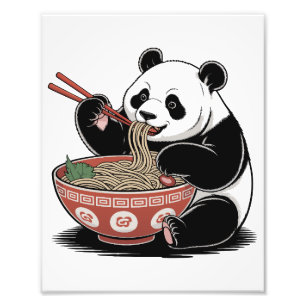 パンダ食べーのラーメン日本のレトロ浮世絵スタイル フォトプリント