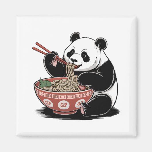 パンダ食べーのラーメン日本のレトロ浮世絵スタイル マグネット (正面)