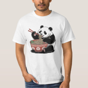 パンダ食べーのラーメン日本のレトロ浮世絵スタイル Tシャツ
