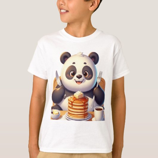 パンダ食べーパンケーキ。 Tシャツ (正面)