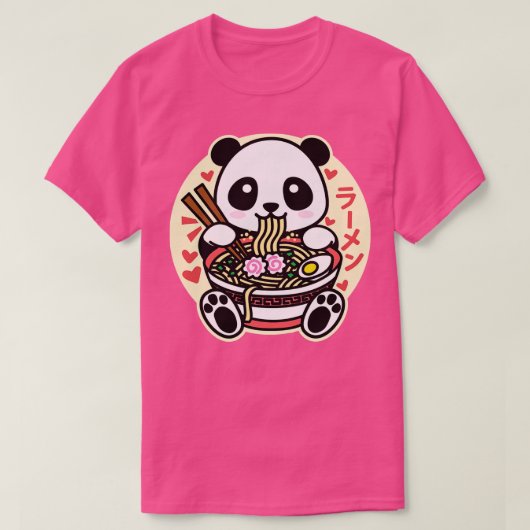 パンダ食べ物ラーメンかわいいかわいいデザイン Tシャツ (デザイン正面)
