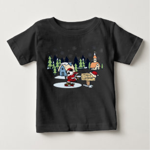 パンダ スケートボーダー クリスマス デザイン ベビーTシャツ