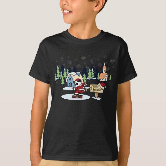 パンダ スケートボーダー クリスマス デザイン Tシャツ (正面)