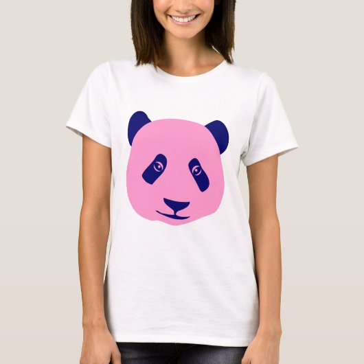 パンダ - ピンクと濃い青 Tシャツ (正面)