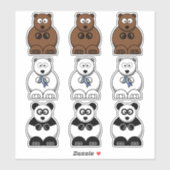 パンダ、ホッキョクグマ、ヒグマのキャラクター シール (シート)