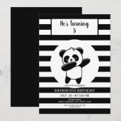 パンダ 黒と白のストライプ 子供の誕生日 招待状 (正面/裏面)