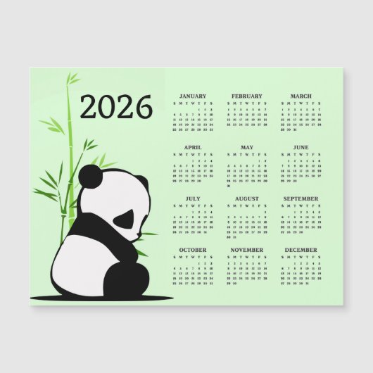 パンダ 2026年 カレンダー マグネットカード (正面)