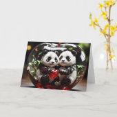 パンダ in ガラスのハート カード (黄色い花)