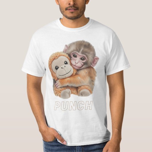 パンチが可愛い赤ちゃんモンキーハグぬいぐるみ Tシャツ (正面)