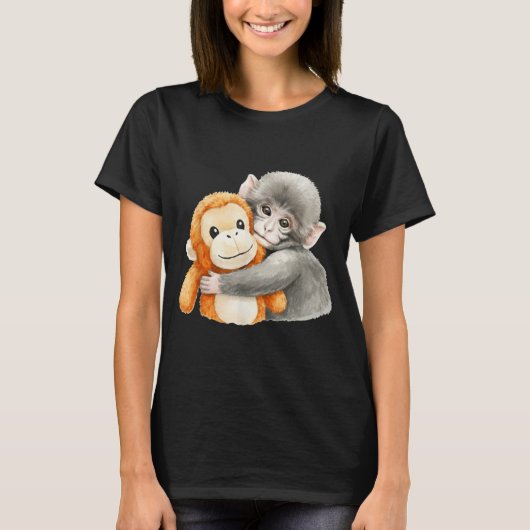 パンチカングのぬいぐるみを持つサル meme tシャツ (正面)